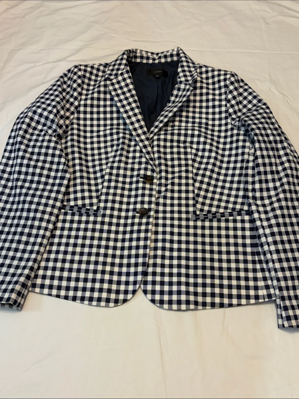 J Crew Navy & White Gingham Blazer - Women's Jacket